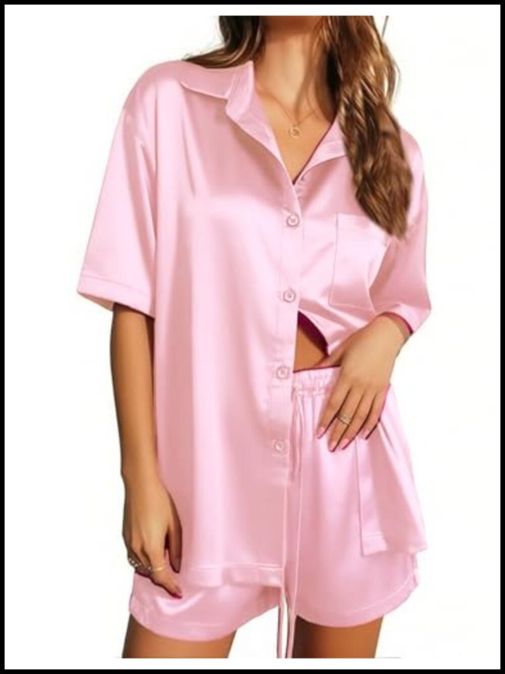 Ekouaer Women's Silk Satin Pajama Set Short Sleeve Button Down Shirt & Shorts